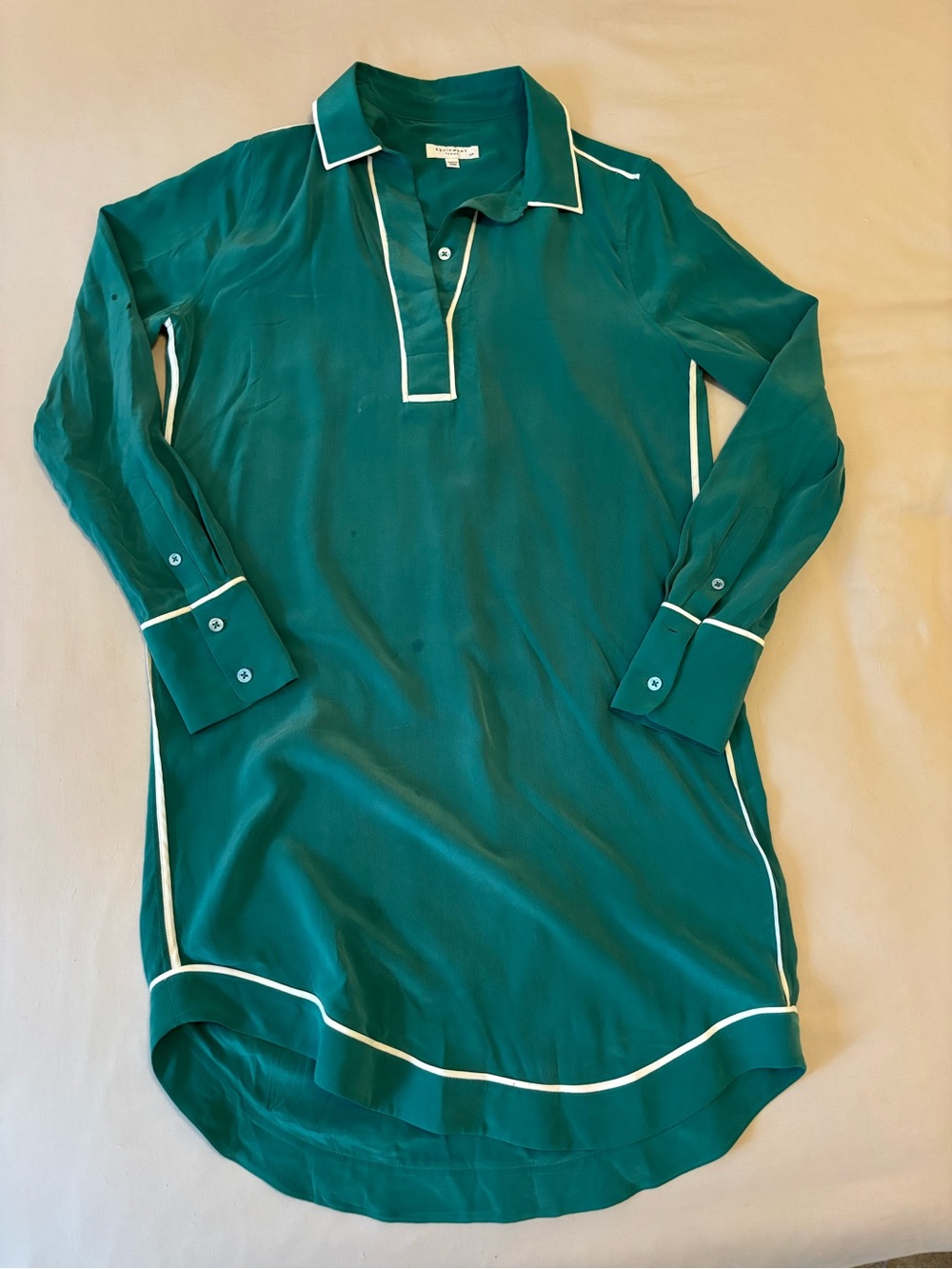 Equipment Green Silk-Blend Long Polo Tunic with White Piping